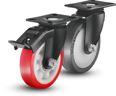 Two Black coated caster wheels