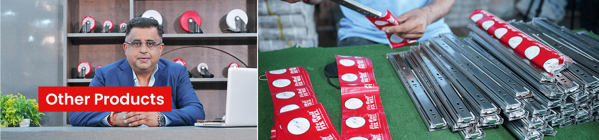 Combined image of Owner Pankaj Narula and employee packing Telescopic Drawer Slide Zinc.