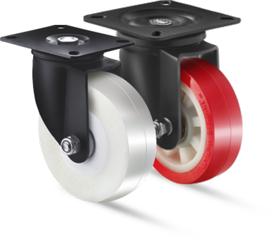 Two Black coated caster wheels
